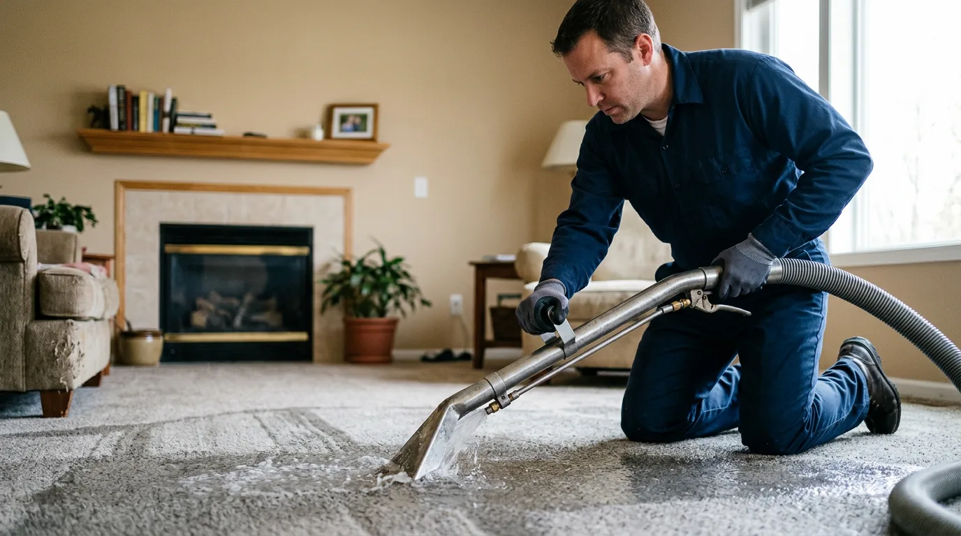 Water damage restoration technician working near Dodgeville, MI